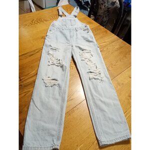 RSQ OVERALLS Jeans Womens  SMALL  /  MEDIUM  ? ? BLUE Preowned DISTRESSED Denim
